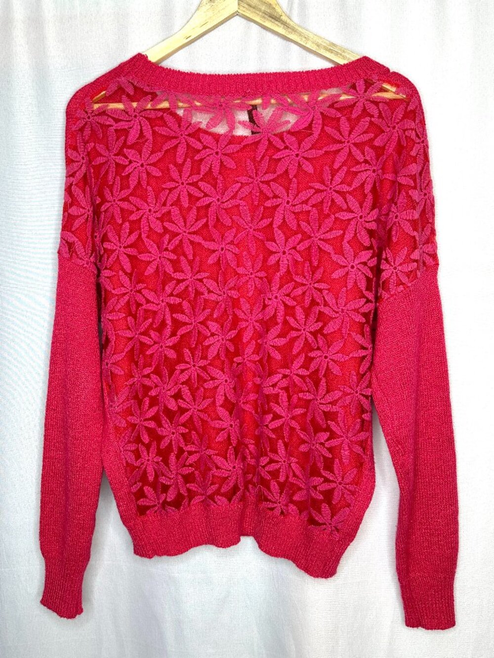 Bear Dance Sheer Floral Back Sweater, Medium Coquette Fairy Hippy Crewneck Berry - Picture 2 of 5